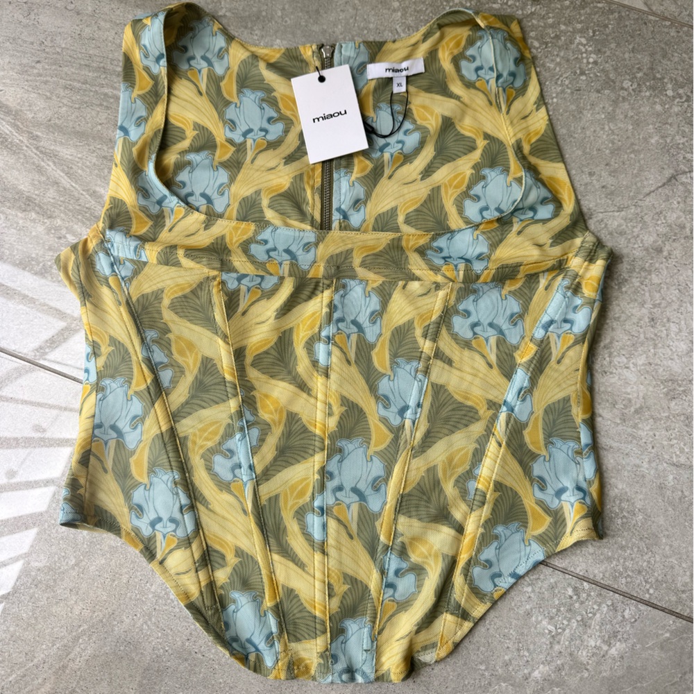 Miaou Campbell corset size XL , NWT!! Yellow and Blue Patterned Top